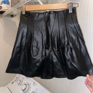 Black Faux Leather Pleated Skirt